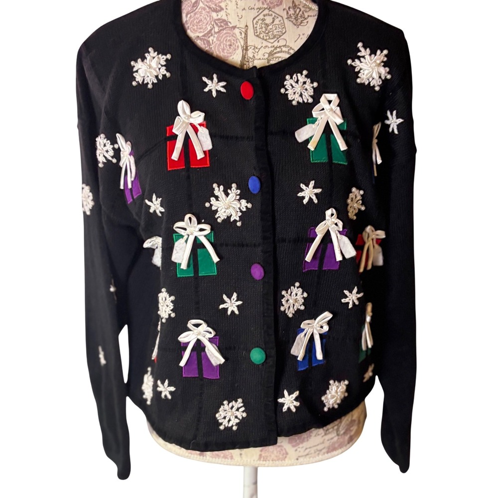 Vintage Cottagecore Cardigan Sweater Holiday Christmas, SZ L, Mandal Bay
